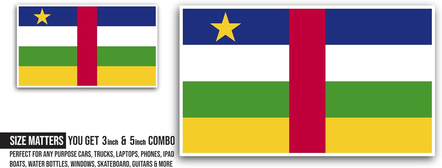 2 (Pieces) 3" and 5" Central African Republic Sticker, Waterproof Vinyl Decals for Many Purpose Like Cars, Trucks, Laptops, Phones, Windows and More
