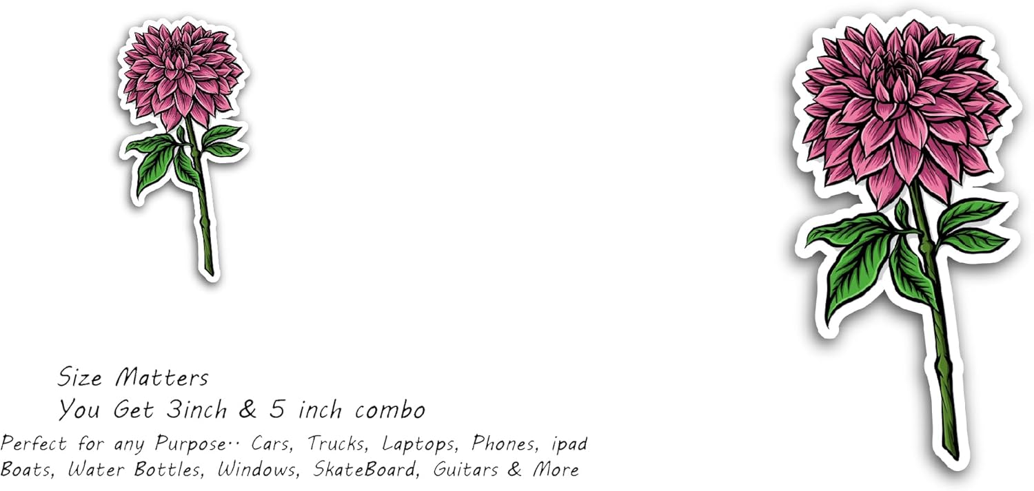 2 (Pieces) 3" and 5" Pink Dahlia Sticker, Waterproof Vinyl Decals for Many Purpose Like Cars, Trucks, Laptops, Phones, Windows and More