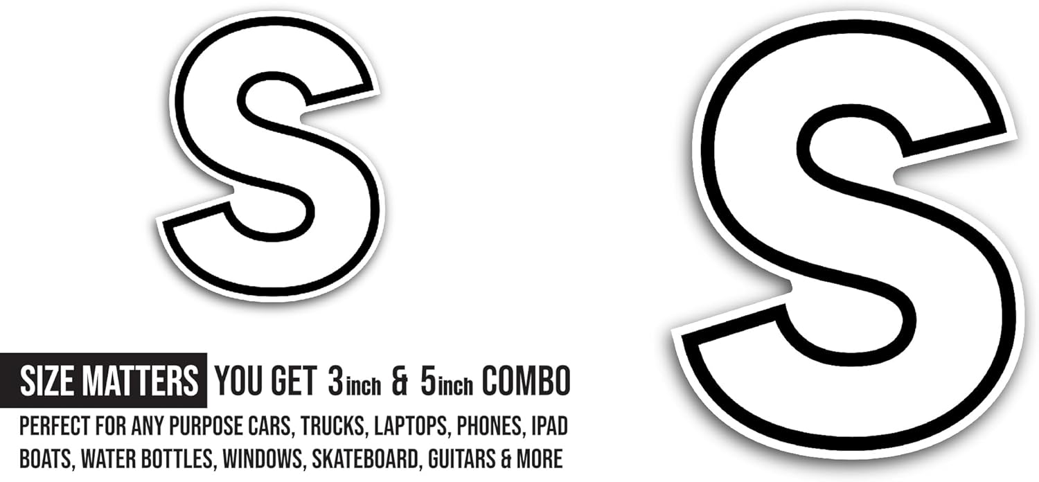 2 (Pieces) 3" and 5" Letter S Sticker, Waterproof Vinyl Decals for Many Purpose Like Cars, Trucks, Laptops, Phones, Windows and More