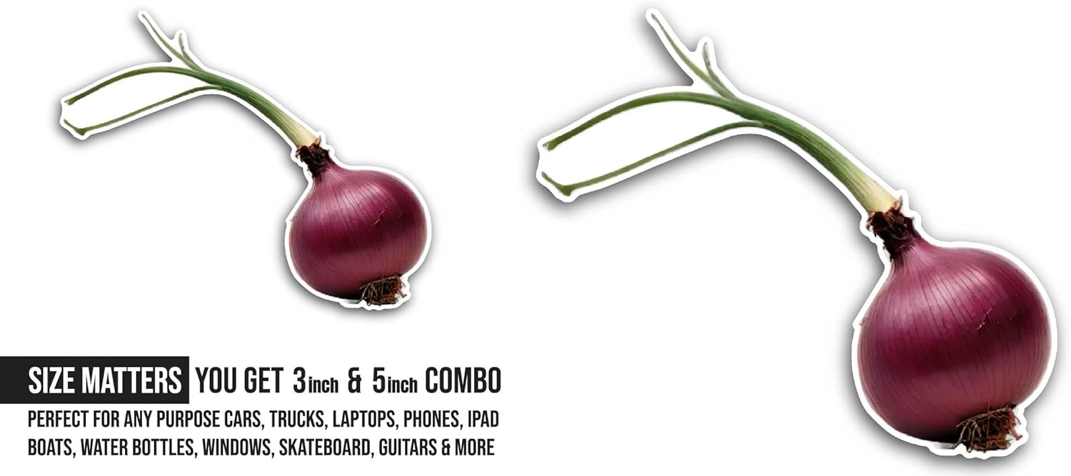 2 (Pieces) 3" and 5" Red Onion Sticker, Waterproof Vinyl Decals for Many Purpose Like Cars, Trucks, Laptops, Phones, Windows and More
