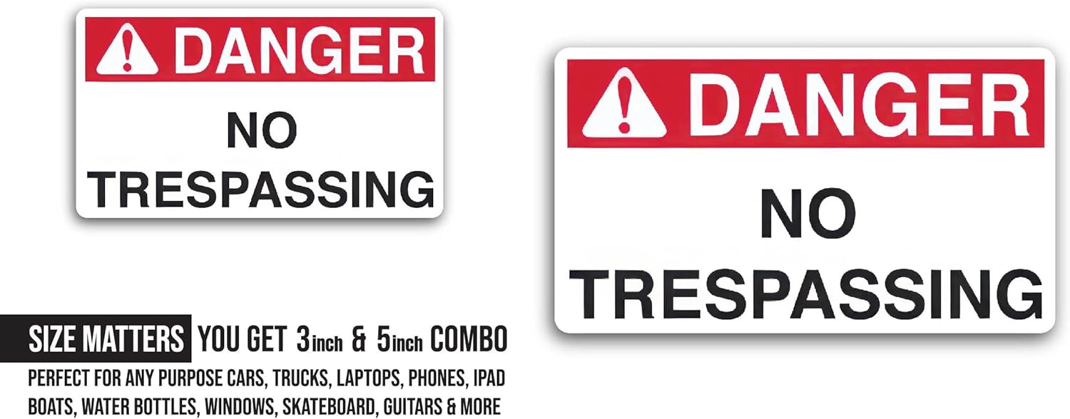 2 (Pieces) 3" and 5" Danger No Trespassing Decal Sticker, Waterproof Vinyl Decals for Many Purpose Like Cars, Trucks, Laptops, Phones, Windows and More