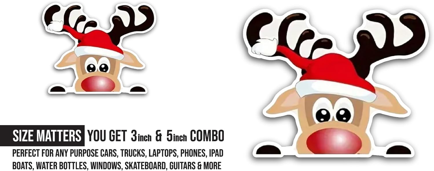 2 (Pieces) 3" and 5" Christmas Elk Sticker, Waterproof Vinyl Decals for Many Purpose Like Cars, Trucks, Laptops, Phones, Windows and More