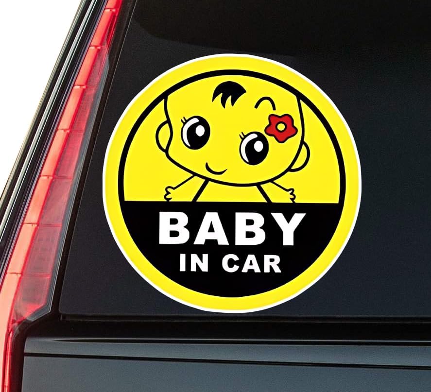 Yellow Baby in Car Window Vinyl Decal Sticker 6" (White), Waterproof Vinyl Decals for Many Purpose Like Cars, Trucks, Laptops, Phones, Windows and More