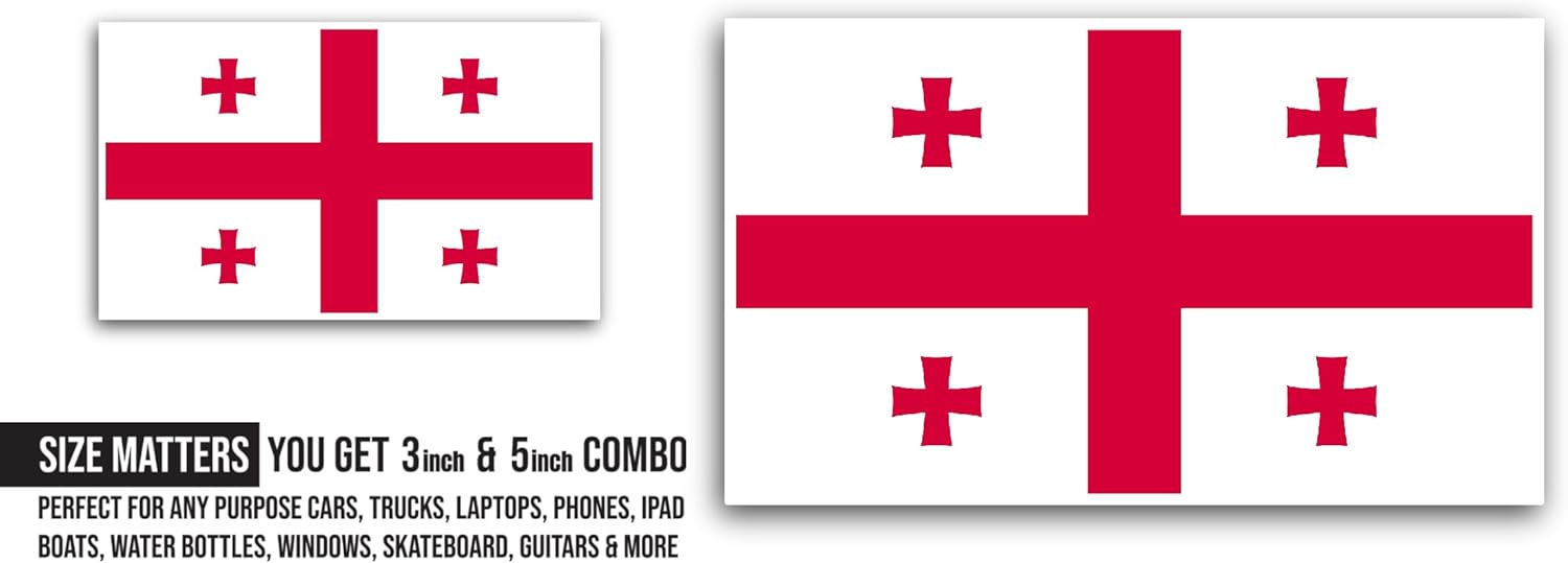 2 (Pieces) 3" and 5" Georgia Flag Sticker, Waterproof Vinyl Decals for Many Purpose Like Cars, Trucks, Laptops, Phones, Windows and More