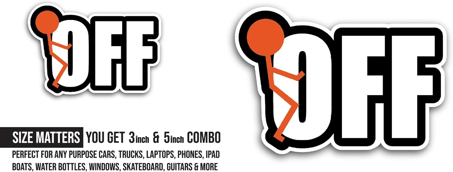 2 (Pieces) 3" and 5" Off Sticker, Waterproof Vinyl Decals for Many Purpose Like Cars, Trucks, Laptops, Phones, Windows and More