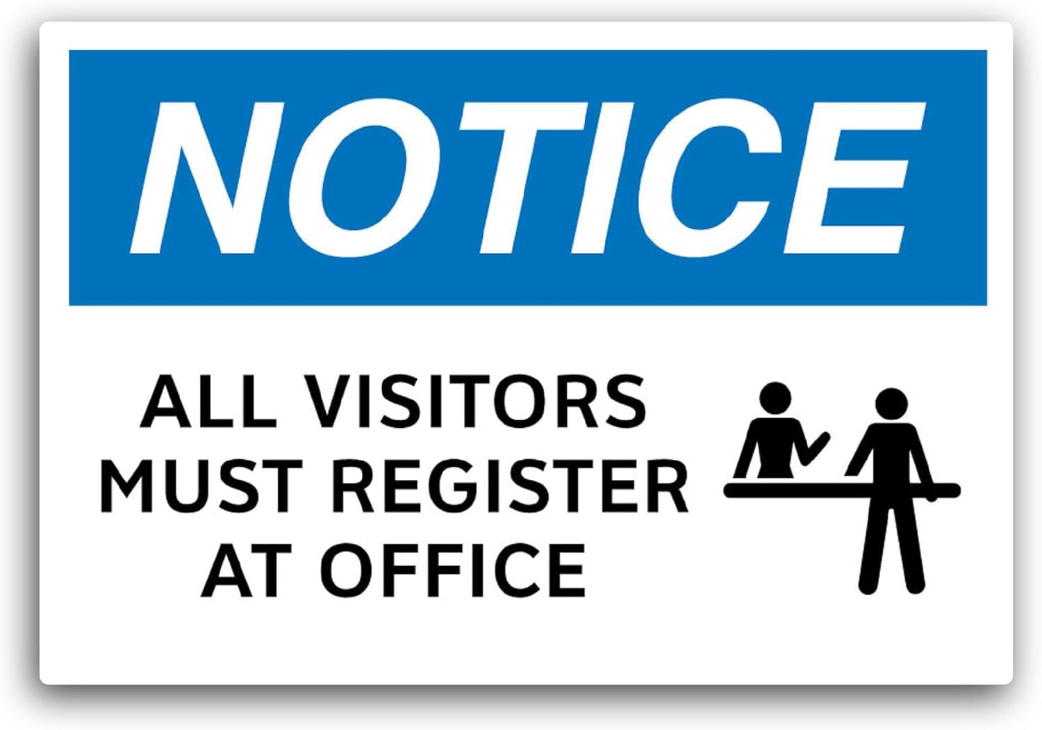 2 (Pieces) 3" and 5" Notice All Visitors Must Register at Office Sticker, Waterproof Vinyl Decals for Many Purpose Like Cars, Trucks, Laptops, Phones, Windows and More