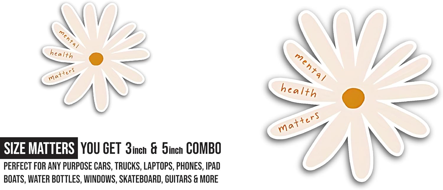 2 (Pieces) 3" and 5" Mental Health Matters Sticker, Waterproof Vinyl Decals for Many Purpose Like Cars, Trucks, Laptops, Phones, Windows and More