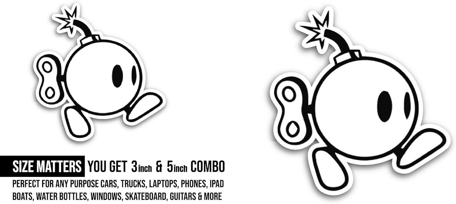 2 (Pieces) 3" and 5" Cartoon Bomb Sticker, Waterproof Vinyl Decals for Many Purpose Like Cars, Trucks, Laptops, Phones, Windows and More