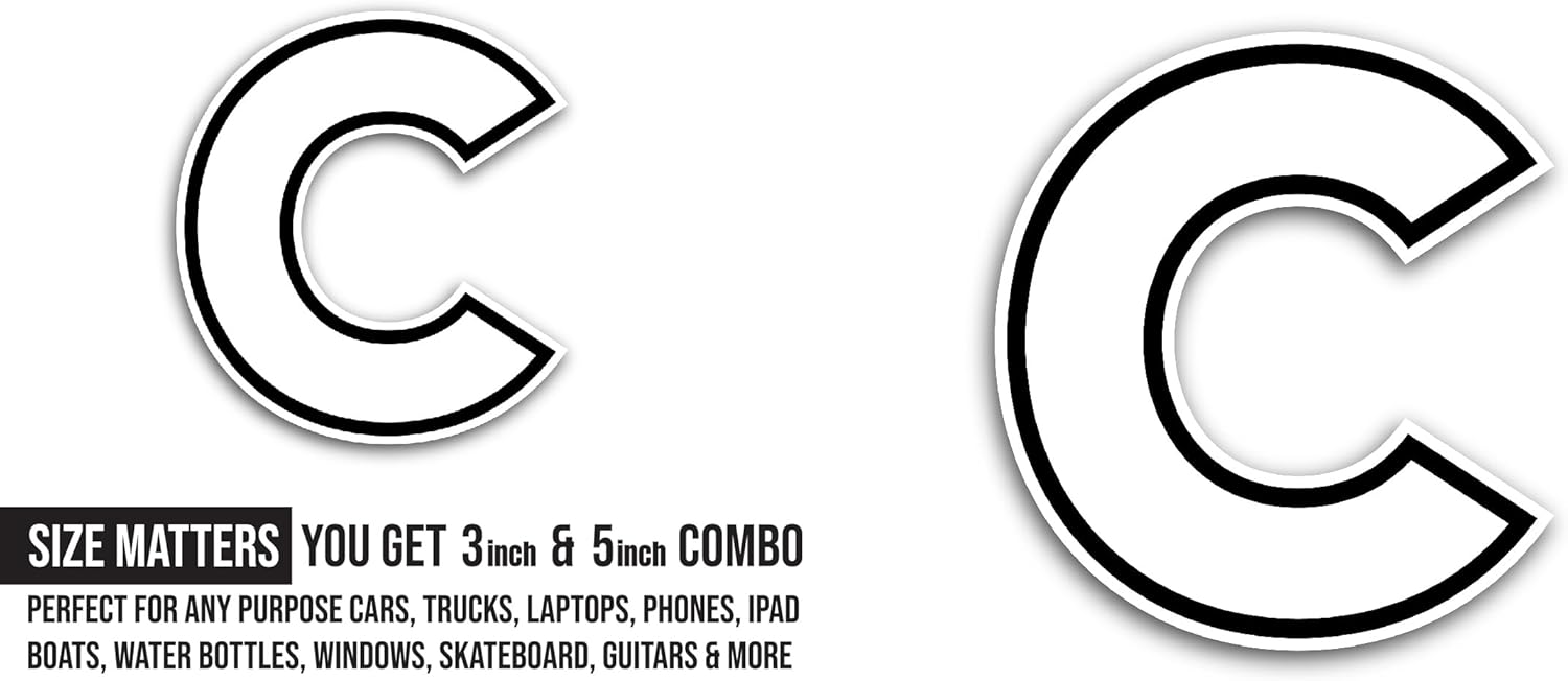 2 (Pieces) 3" and 5" Letter C Sticker, Waterproof Vinyl Decals for Many Purpose Like Cars, Trucks, Laptops, Phones, Windows and More