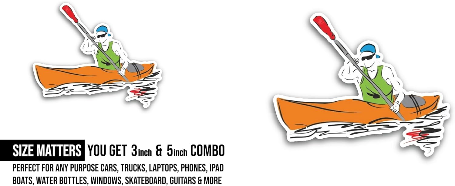 2 (Pieces) 3" and 5" Boy Rowing Boat Sticker, Waterproof Vinyl Decals for Many Purpose Like Cars, Trucks, Laptops, Phones, Windows and More
