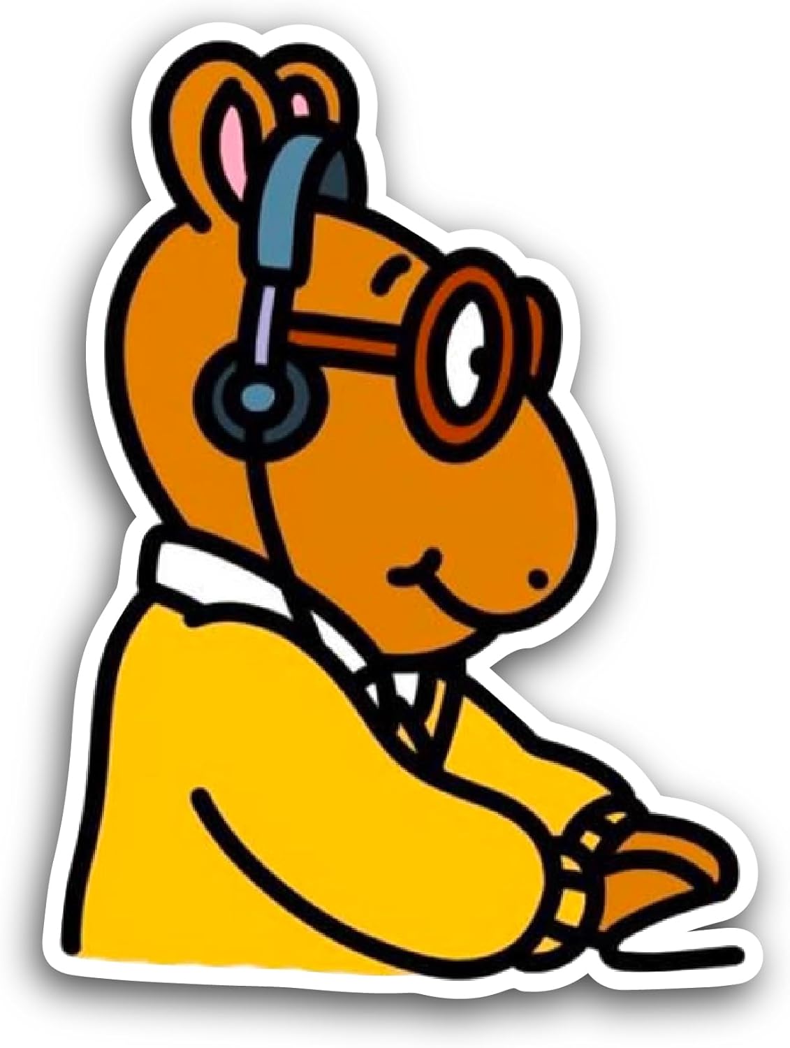 2 (Pieces) 3" and 5" Arthur Listening Sticker, Waterproof Vinyl Decals for Many Purpose Like Cars, Trucks, Laptops, Phones, Windows and More