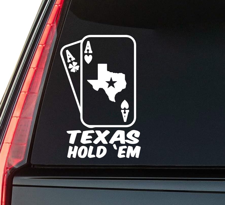 Texas Hold Em Window Vinyl Decal Sticker 6" (White), Waterproof Vinyl Decals for Many Purpose Like Cars, Trucks, Laptops, Phones, Windows and More