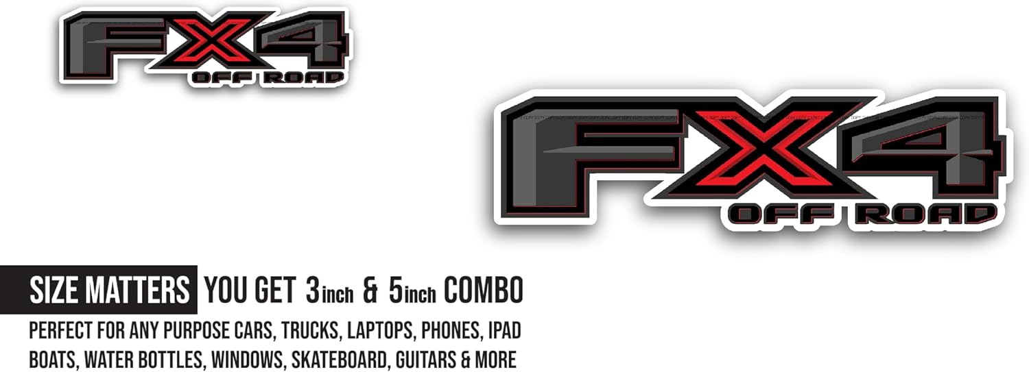 2 (Pieces) 3" and 5" FX4 Off Road Sticker, Waterproof Vinyl Decals for Many Purpose Like Cars, Trucks, Laptops, Phones, Windows and More
