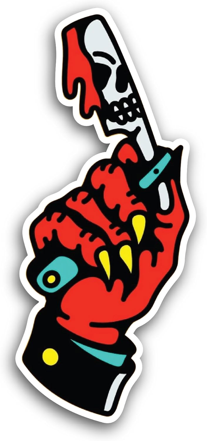 2 (Pieces) 3" and 5" Red Devil Hand Sticker, Waterproof Vinyl Decals for Many Purpose Like Cars, Trucks, Laptops, Phones, Windows and More