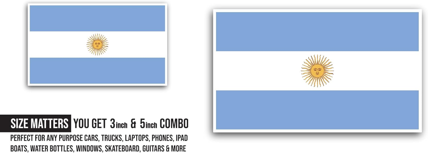 2 (Pieces) 3" and 5" Argentina Flag Sticker, Waterproof Vinyl Decals for Many Purpose Like Cars, Trucks, Laptops, Phones, Windows and More