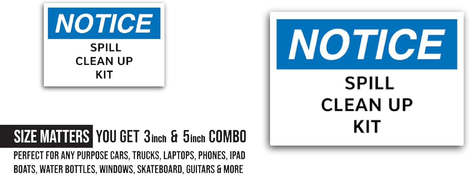2 (Pieces) 3" and 5" Spill Clean Up Kit Sticker, Waterproof Vinyl Decals for Many Purpose Like Cars, Trucks, Laptops, Phones, Windows and More