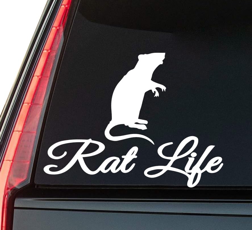 Rat Life Window Vinyl Decal Sticker 6" (White), Waterproof Vinyl Decals for Many Purpose Like Cars, Trucks, Laptops, Phones, Windows and More
