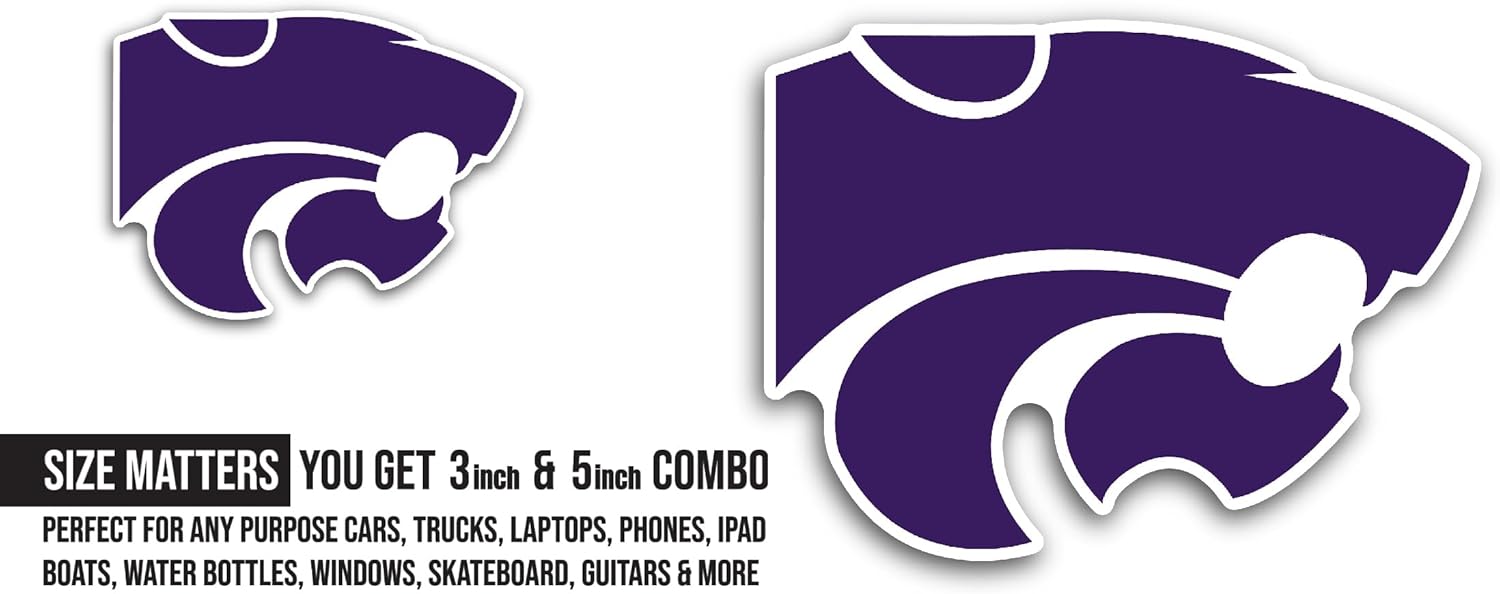 2 (Pieces) 3" and 5" K@nsas State Wildcats Sticker, Waterproof Vinyl Decals for Many Purpose Like Cars, Trucks, Laptops, Phones, Windows and More
