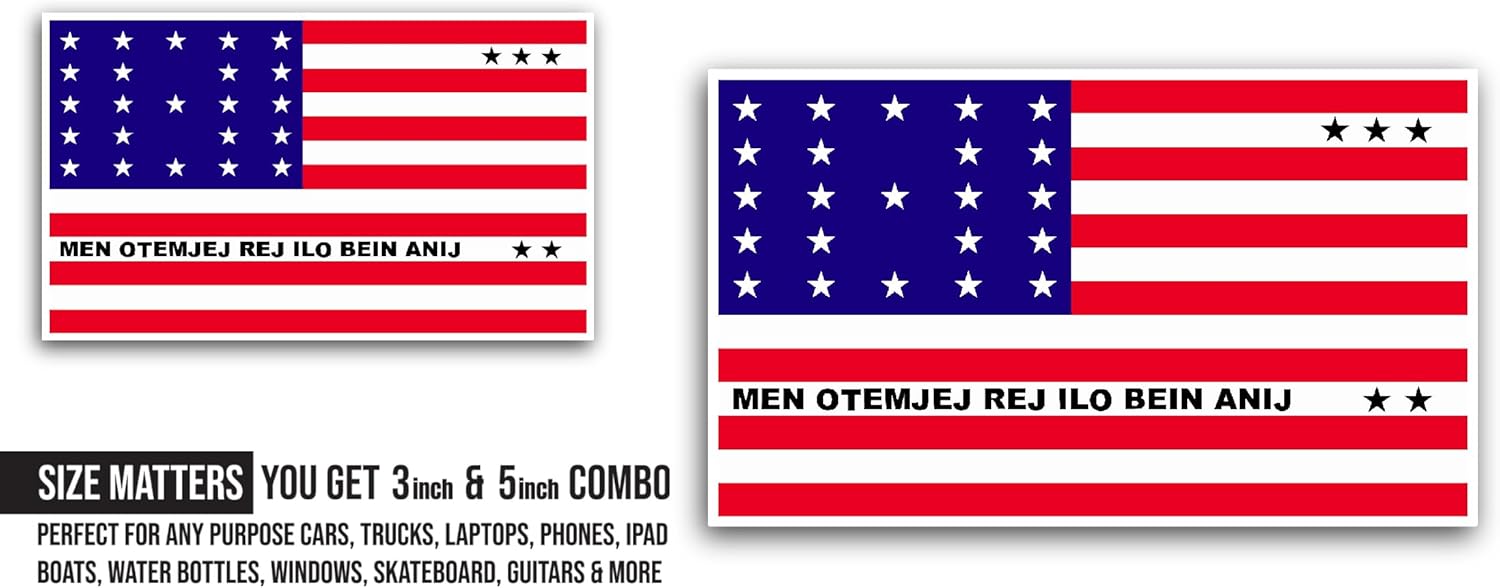 2 (Pieces) 3" and 5" Bikini Atoll Flag Sticker, Waterproof Vinyl Decals for Many Purpose Like Cars, Trucks, Laptops, Phones, Windows and More