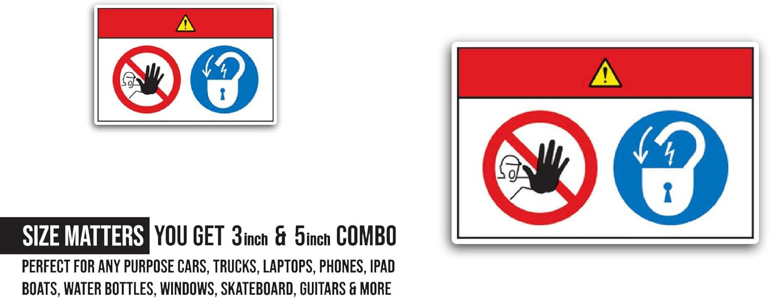 2 (Pieces) 3" and 5" Equipment Starts Automatically Lockout Sticker, Waterproof Vinyl Decals for Many Purpose Like Cars, Trucks, Laptops, Phones, Windows and More