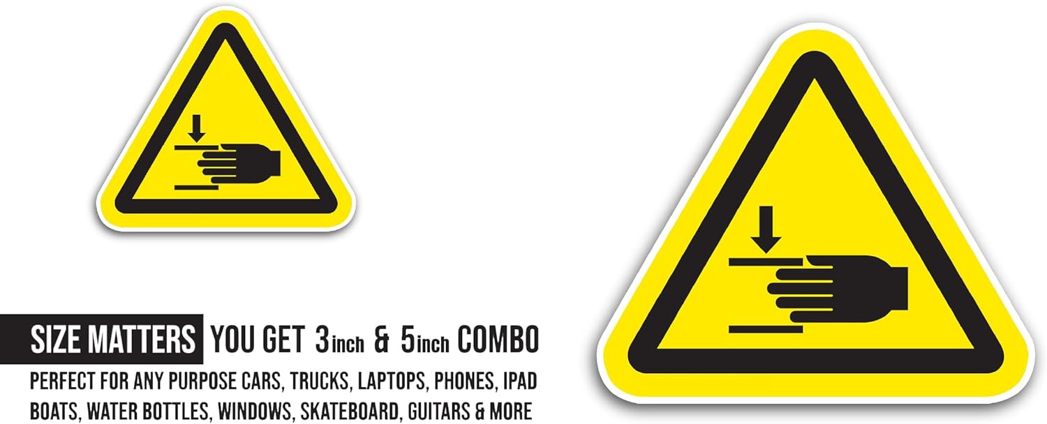 2 (Pieces) 3" and 5" Warning Sign Hand Injury Sticker, Waterproof Vinyl Decals for Many Purpose Like Cars, Trucks, Laptops, Phones, Windows and More