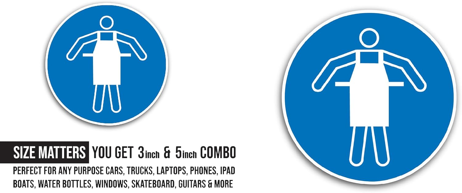 2 (Pieces) 3" and 5" Use Protective Apron Sticker, Waterproof Vinyl Decals for Many Purpose Like Cars, Trucks, Laptops, Phones, Windows and More