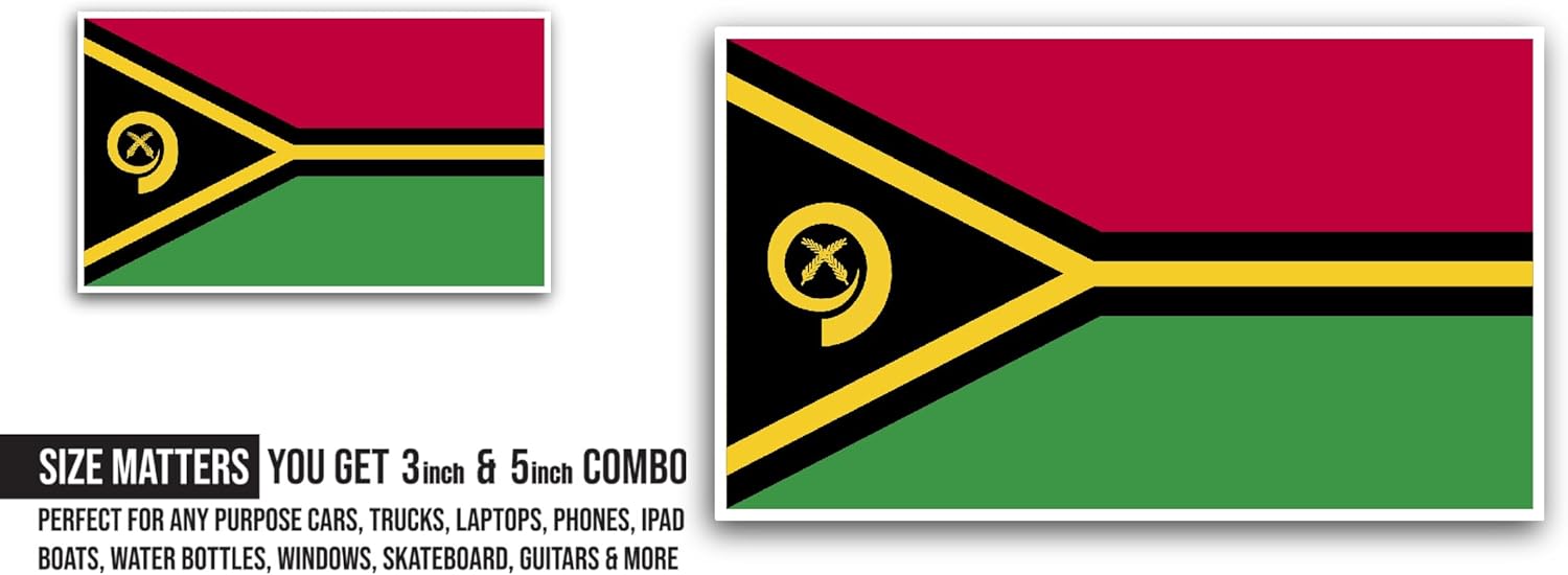 2 (Pieces) 3" and 5" Vanuatu Flag Sticker, Waterproof Vinyl Decals for Many Purpose Like Cars, Trucks, Laptops, Phones, Windows and More