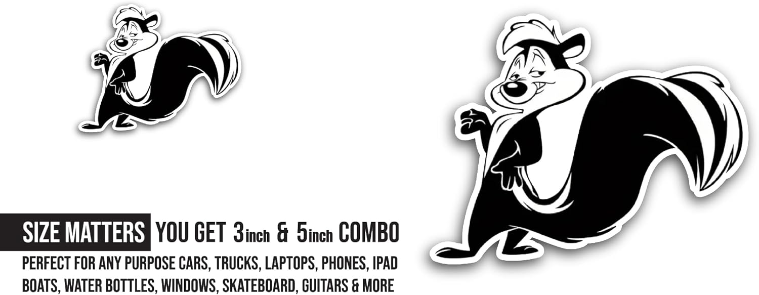 2 (Pieces) 3" and 5" Pepe Le P3w Sticker, Waterproof Vinyl Decals for Many Purpose Like Cars, Trucks, Laptops, Phones, Windows and More