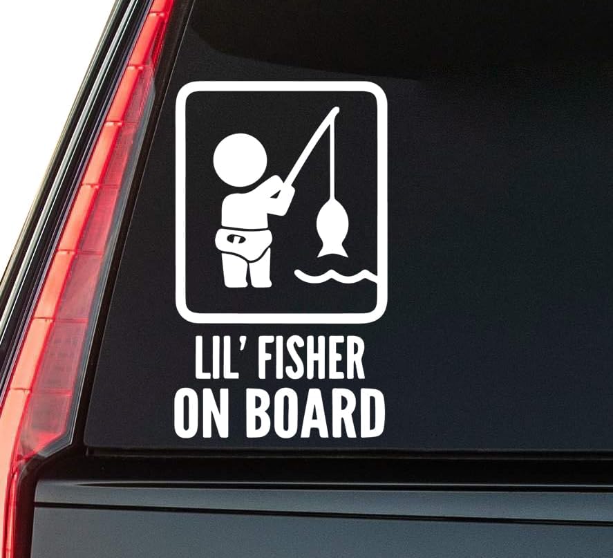 Lil Fisher On Board Window Vinyl Decal Sticker 6" (White), Waterproof Vinyl Decals for Many Purpose Like Cars, Trucks, Laptops, Phones, Windows and More