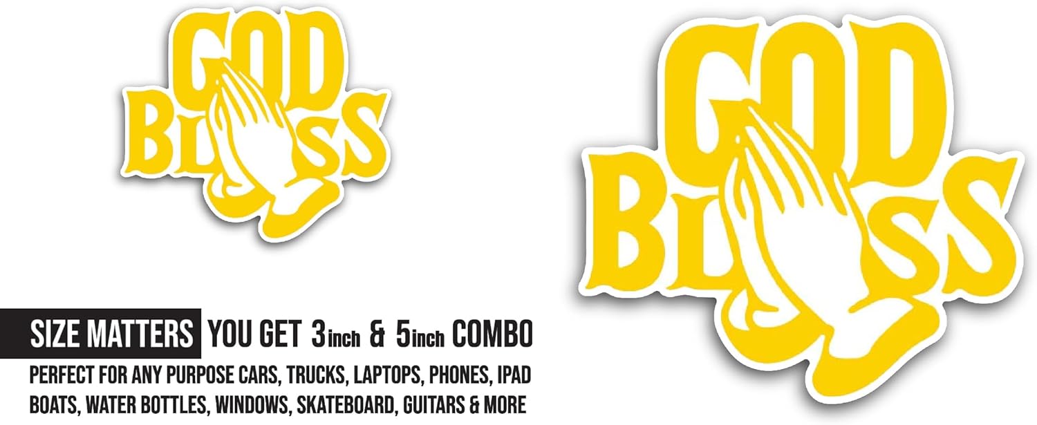 2 (Pieces) 3" and 5" God Bless Text Sticker, Waterproof Vinyl Decals for Many Purpose Like Cars, Trucks, Laptops, Phones, Windows and More