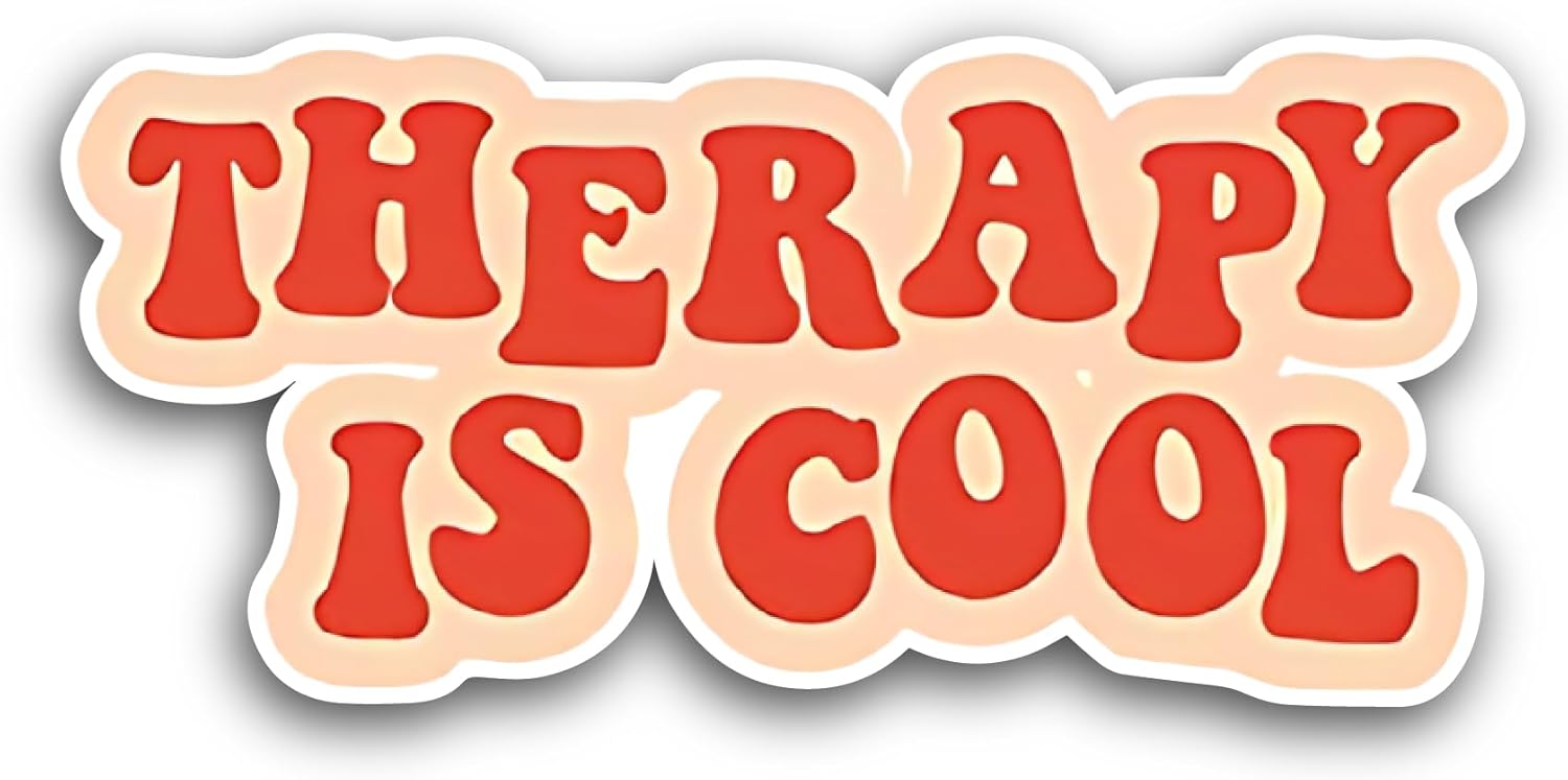 2 (Pieces) 3" and 5" Therapy is Cool Red Text Sticker, Waterproof Vinyl Decals for Many Purpose Like Cars, Trucks, Laptops, Phones, Windows and More