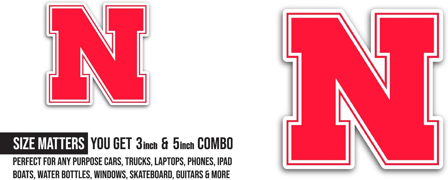 2 (Pieces) 3" and 5" Nebraska C0rnhuskers Sticker, Waterproof Vinyl Decals for Many Purpose Like Cars, Trucks, Laptops, Phones, Windows and More