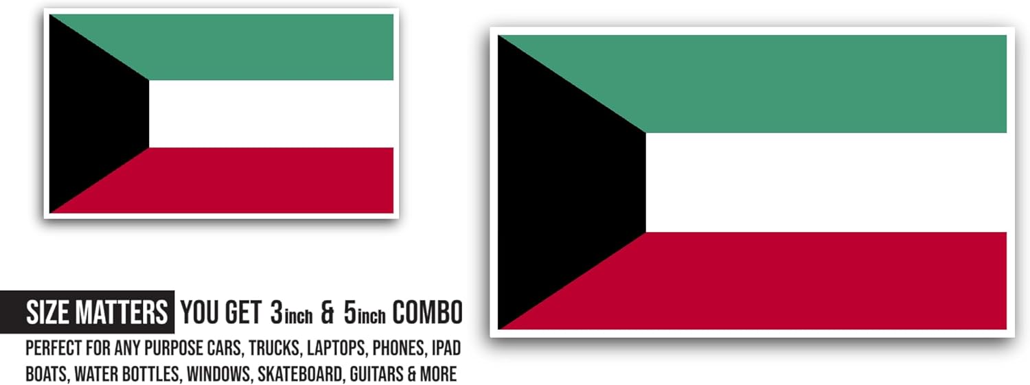 2 (Pieces) 3" and 5" Kuwait Flag Sticker, Waterproof Vinyl Decals for Many Purpose Like Cars, Trucks, Laptops, Phones, Windows and More