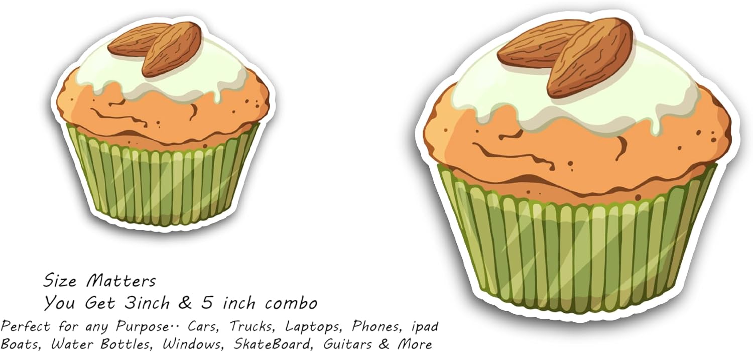 2 (Pieces) 3" and 5" Almond Cupcake Sticker, Waterproof Vinyl Decals for Many Purpose Like Cars, Trucks, Laptops, Phones, Windows and More