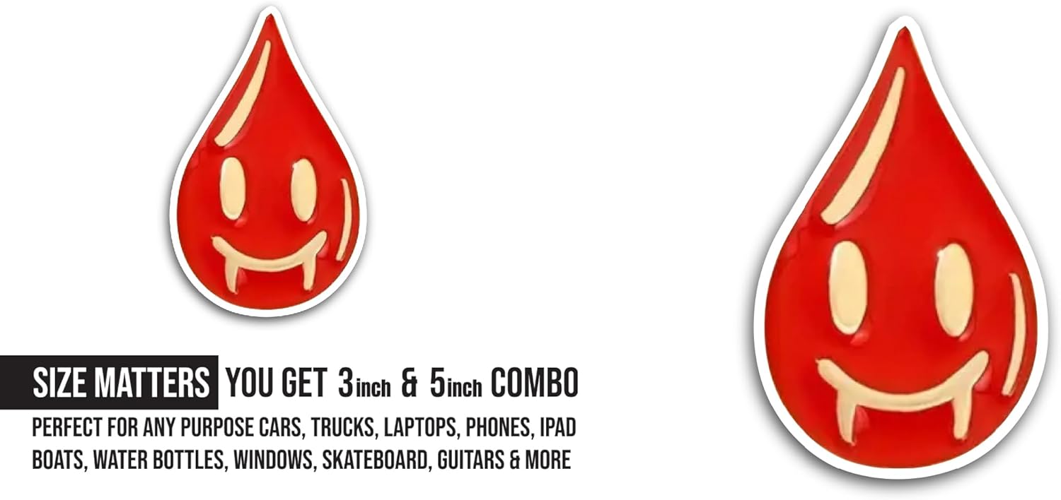 2 (Pieces) 3" and 5" Blood Drop Sticker, Waterproof Vinyl Decals for Many Purpose Like Cars, Trucks, Laptops, Phones, Windows and More