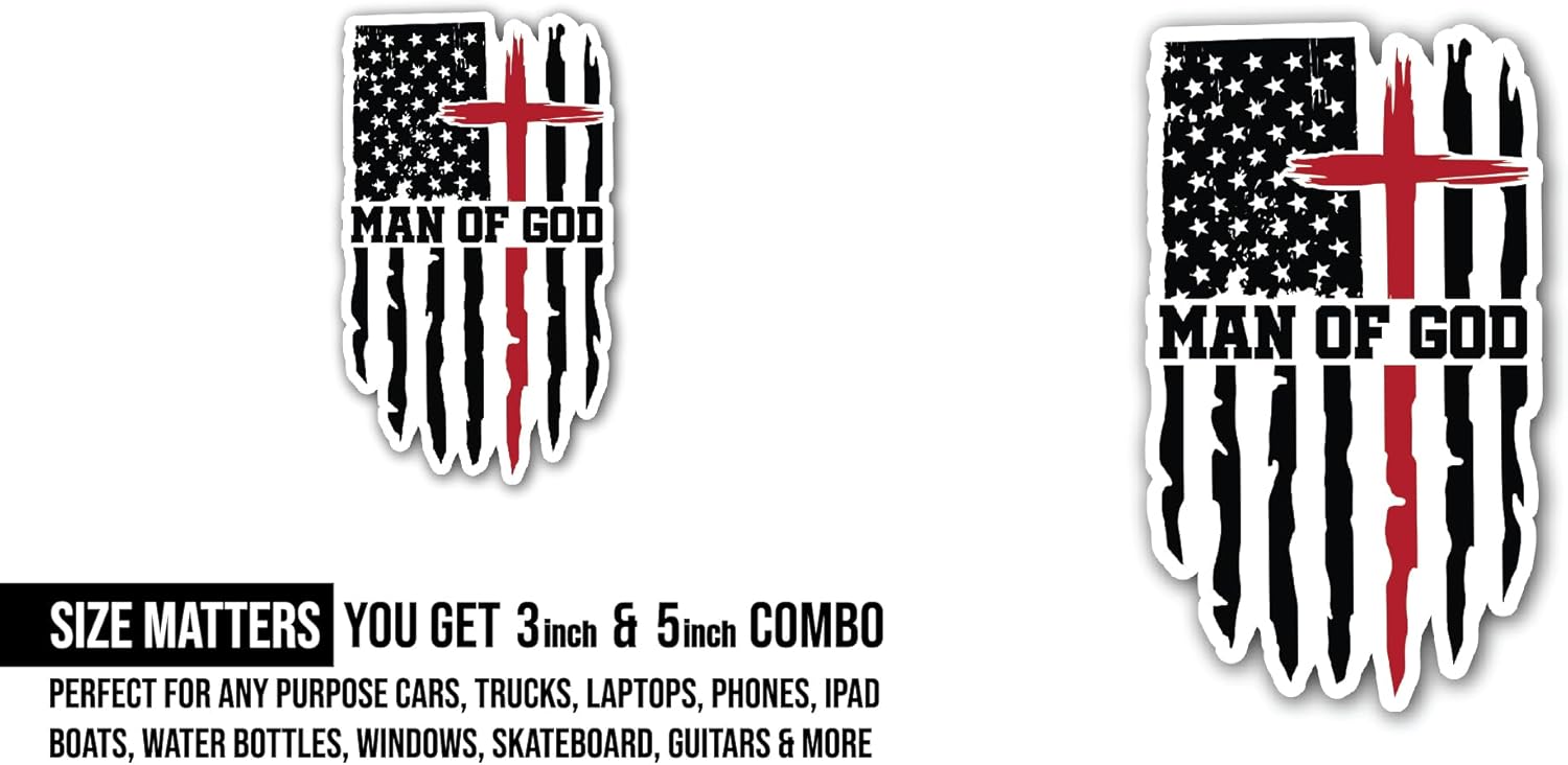 2 (Pieces) 3" and 5" Man of God Sticker, Waterproof Vinyl Decals for Many Purpose Like Cars, Trucks, Laptops, Phones, Windows and More