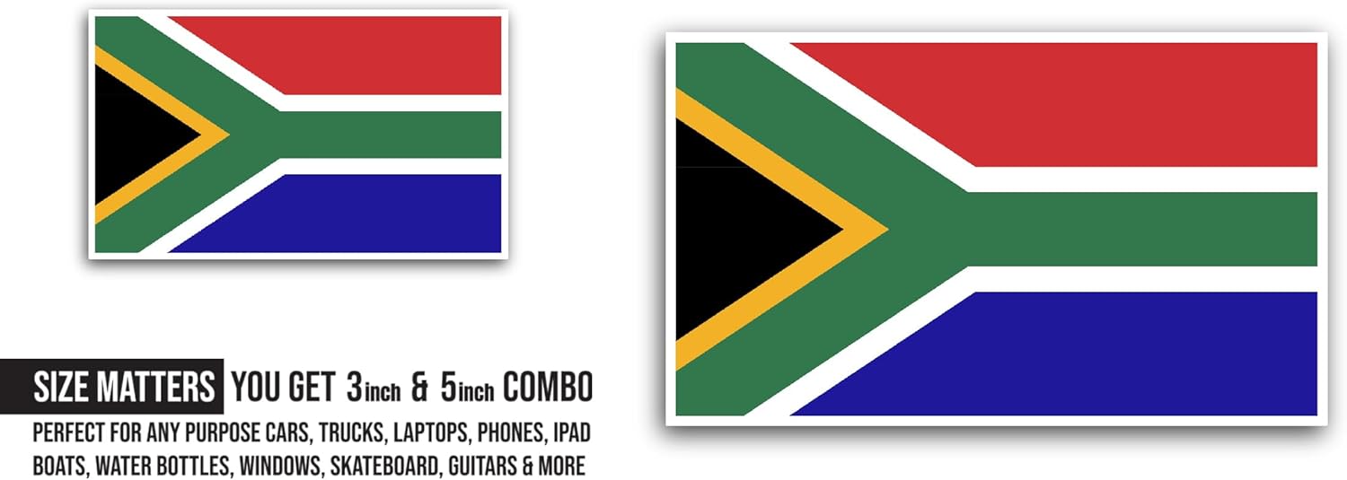 2 (Pieces) 3" and 5" South Africa Flag Sticker, Waterproof Vinyl Decals for Many Purpose Like Cars, Trucks, Laptops, Phones, Windows and More