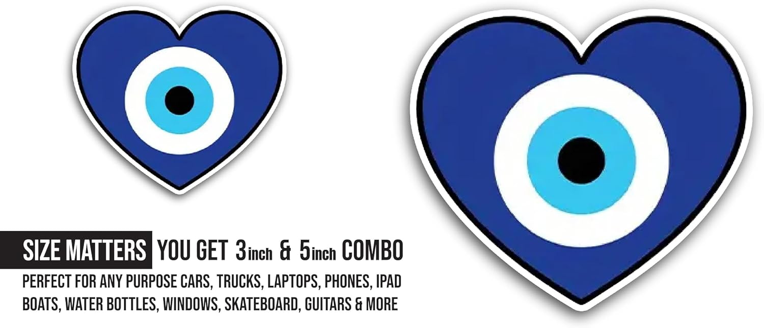 2 (Pieces) 3" and 5" Blue Heart Sticker, Waterproof Vinyl Decals for Many Purpose Like Cars, Trucks, Laptops, Phones, Windows and More