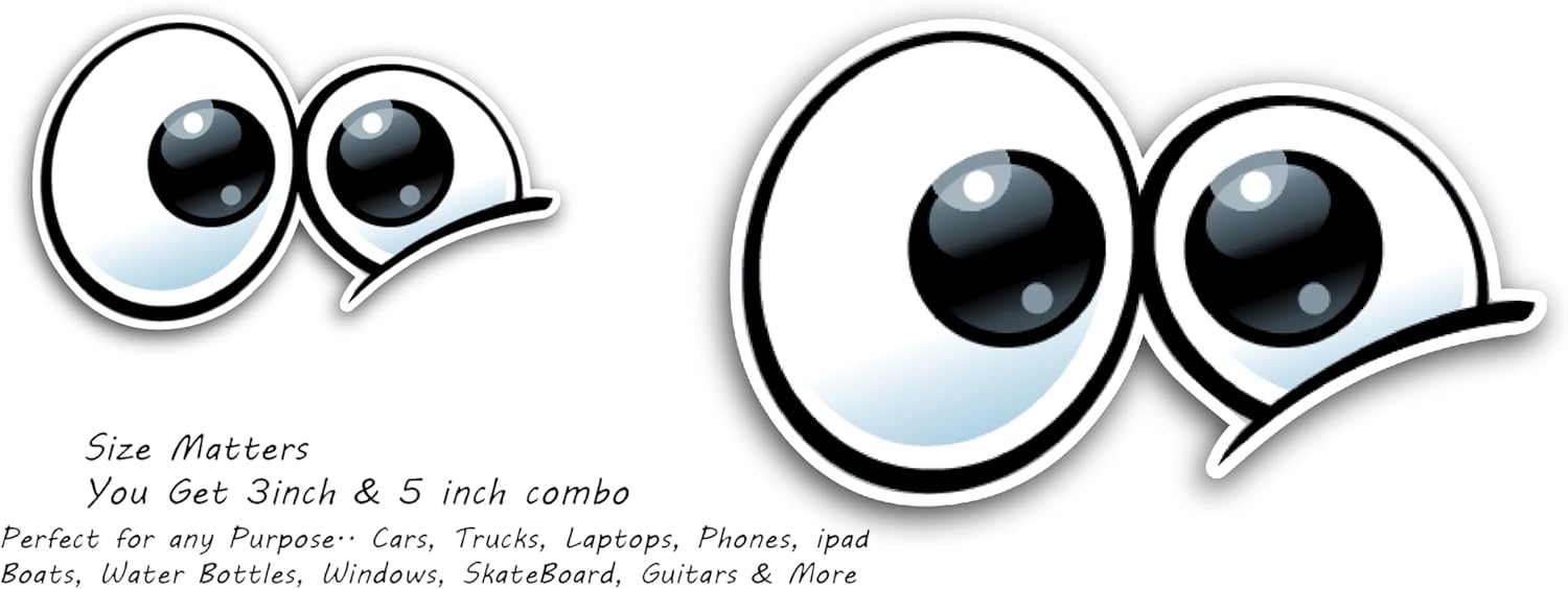 2 (Pieces) 3" and 5" Black Eye Balls Decal Sticker, Waterproof Vinyl Decals for Many Purpose Like Cars, Trucks, Laptops, Phones, Windows and More