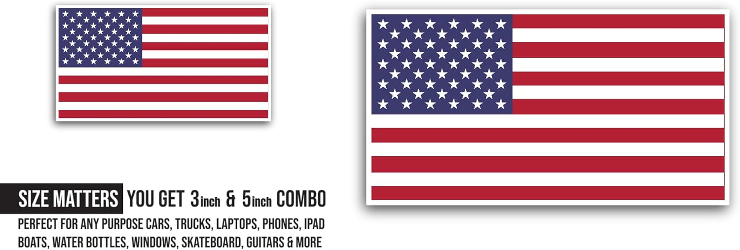 2 (Pieces) 3" and 5" United States Flag Sticker, Waterproof Vinyl Decals for Many Purpose Like Cars, Trucks, Laptops, Phones, Windows and More