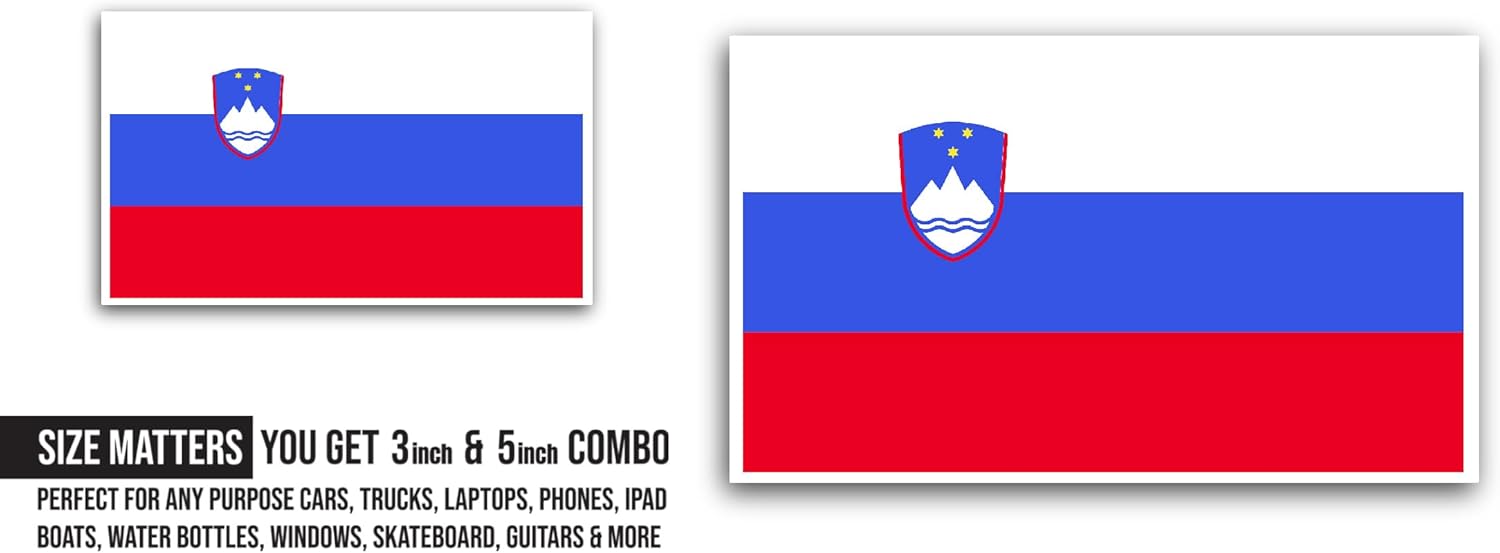 2 (Pieces) 3" and 5" Slovenia Flag Sticker, Waterproof Vinyl Decals for Many Purpose Like Cars, Trucks, Laptops, Phones, Windows and More