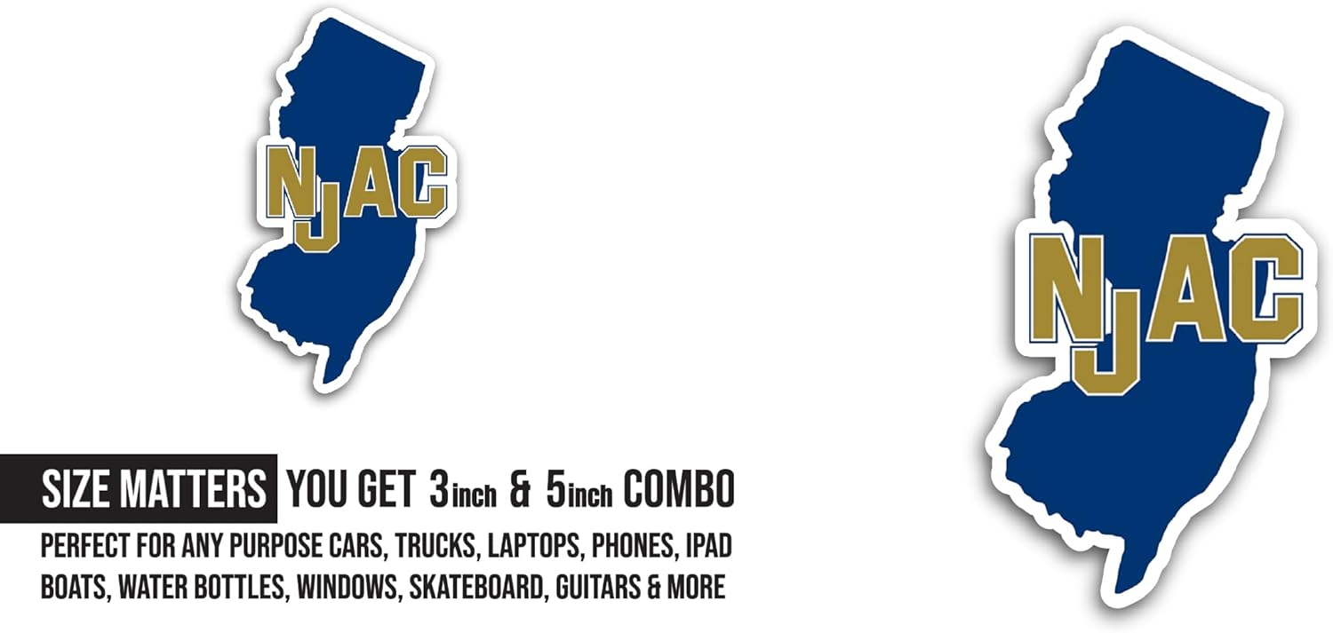 2 (Pieces) 3" and 5" New Jersey Athl3tic Conference Sticker, Waterproof Vinyl Decals for Many Purpose Like Cars, Trucks, Laptops, Phones, Windows and More