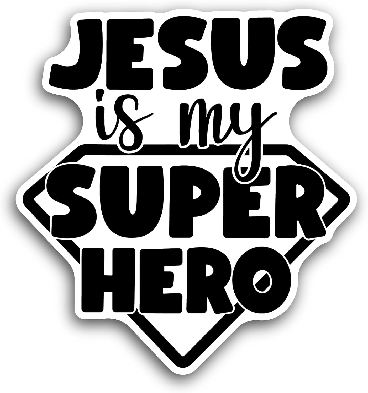 2 (Pieces) 3" and 5" Jesus is My Super Hero Text Sticker, Waterproof Vinyl Decals for Many Purpose Like Cars, Trucks, Laptops, Phones, Windows and More