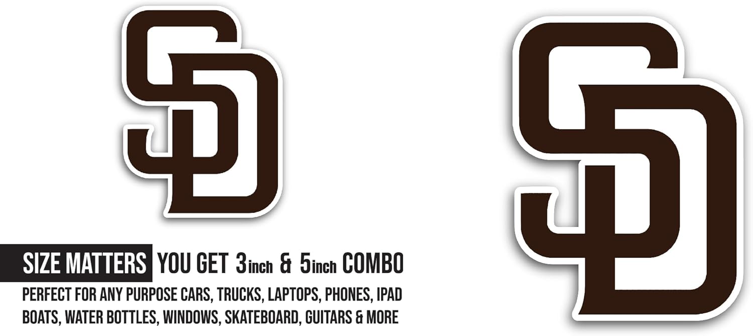 2 (Pieces) 3" and 5" San Dieg0 Padr3s Logo Sticker, Waterproof Vinyl Decals for Many Purpose Like Cars, Trucks, Laptops, Phones, Windows and More