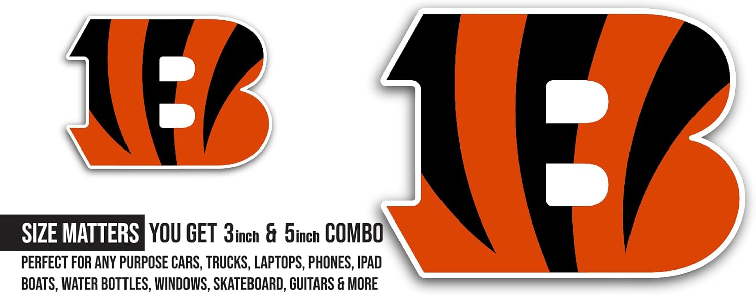 2 (Pieces) 3" and 5" Cinc1nnati B3ngals Logo Decal Sticker, Waterproof Vinyl Decals for Many Purpose Like Cars, Trucks, Laptops, Phones, Windows and More