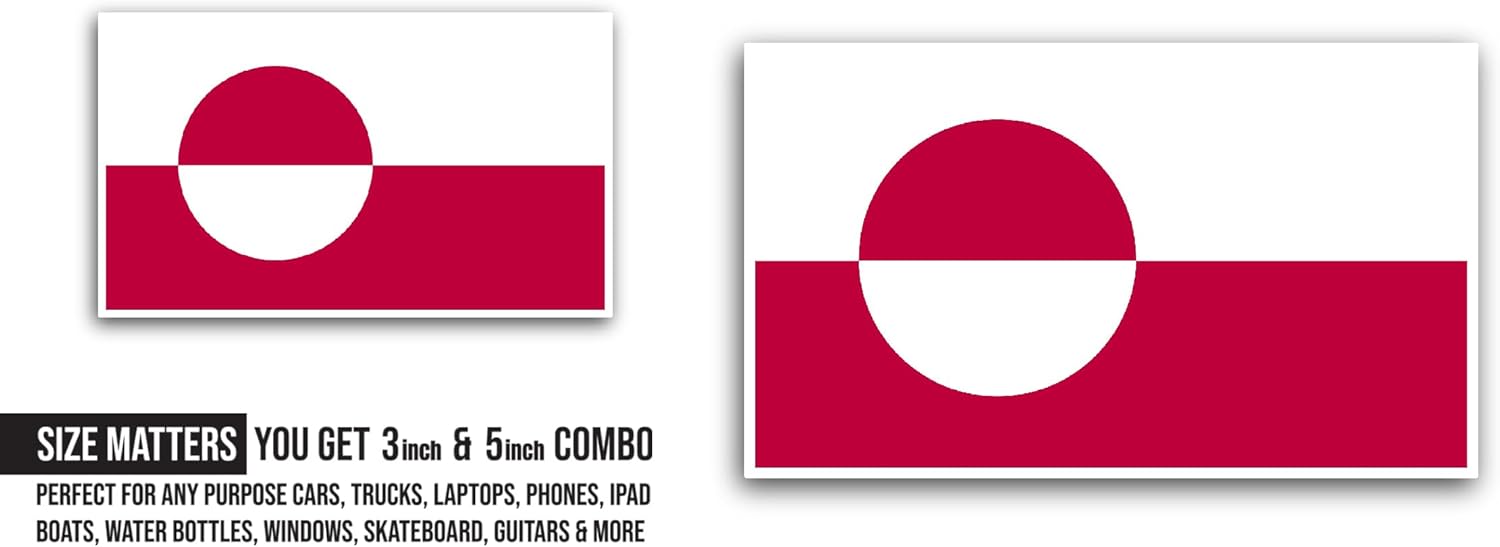 2 (Pieces) 3" and 5" Greenland Flag Sticker, Waterproof Vinyl Decals for Many Purpose Like Cars, Trucks, Laptops, Phones, Windows and More
