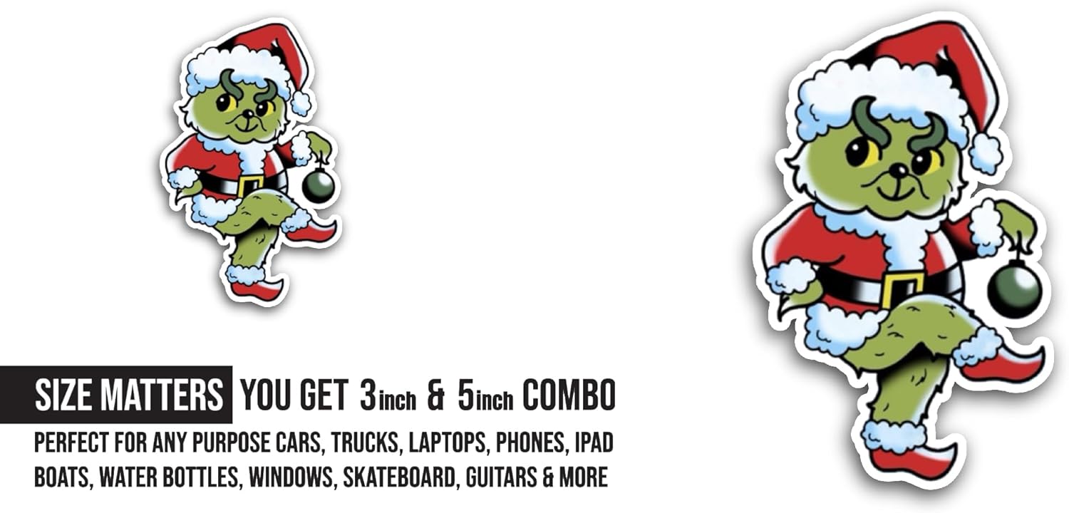 2 (Pieces) 3" and 5" Grinch Art Sticker, Waterproof Vinyl Decals for Many Purpose Like Cars, Trucks, Laptops, Phones, Windows and More