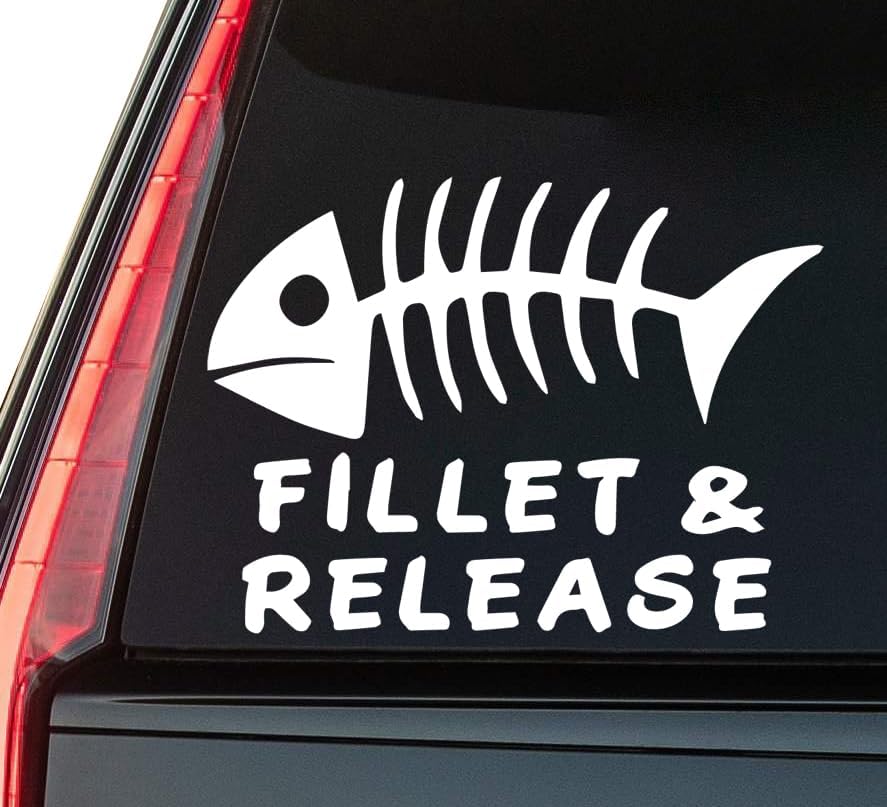 Fillet and Release Window Vinyl Decal Sticker 6" (White), Waterproof Vinyl Decals for Many Purpose Like Cars, Trucks, Laptops, Phones, Windows and More