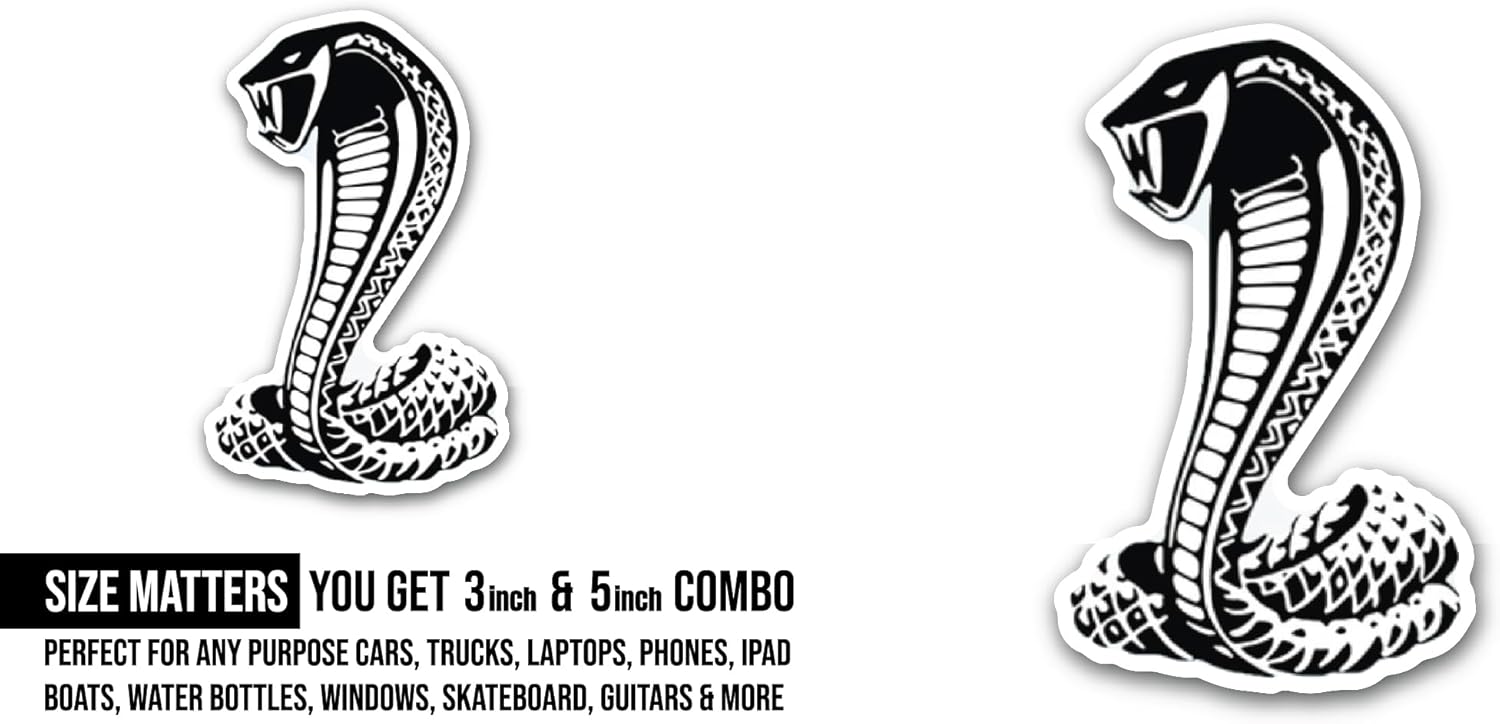 2 (Pieces) 3" and 5" Cobra Sticker, Waterproof Vinyl Decals for Many Purpose Like Cars, Trucks, Laptops, Phones, Windows and More