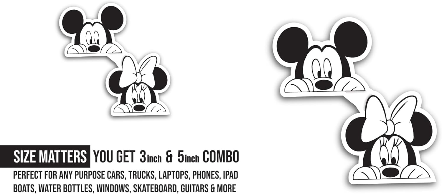 2 (Pieces) 3" and 5" Cute Cartoon Mouse Face Sticker, Waterproof Vinyl Decals for Many Purpose Like Cars, Trucks, Laptops, Phones, Windows and More
